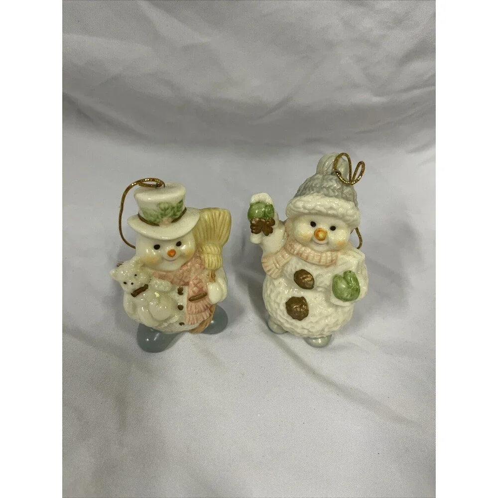 VTG Porcelain Christmas‎ SNOWMEN Ornaments Set Of 2 - D10